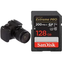 Canon EOS 2000D Spiegelreflexkamera (24,1 MP, DIGIC 4+, 7,5 cm (3,0 Zoll) LCD, Full-HD, WiFi, APS-C CMOS-Sensor) schwarz & SanDisk Extreme PRO SDXC UHS-I Speicherkarte 128 GB