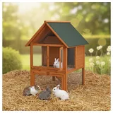 Melko Kleintierstall Kleintierstall Hasenstall Hühnerstall 2 Etagen Kaninchenstall Gehege, offener Boden braun