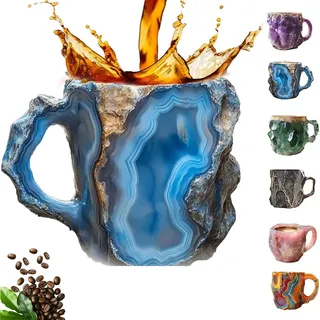 YURNB New Mineral Crystal Coffee Mugs, Mehrfarbige Kaffeetasse aus Mineralachat, Mineralstein Kaffeetasse, Neuartige Getränke Tasse, mit Henkel, Milch Teetasse für Zuhause Büro