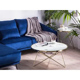 Beliani Couchtisch Rund Weiß Gold Marmor 80 x 80 x 40 cm