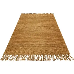 Teppich GREEN LOOOP "Marseille", braun, B:80cm H:5mm L:150cm, Jute, Teppiche, handgewebter Juteteppich, Naturfaser, Wohnzimmer