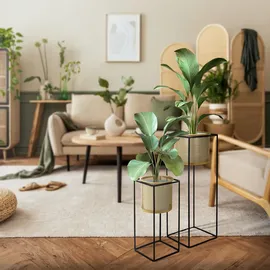 ML-Design Blumenständer 2er Set 21 x 21 cm und 25 x 25 cm Schwarz-Gold