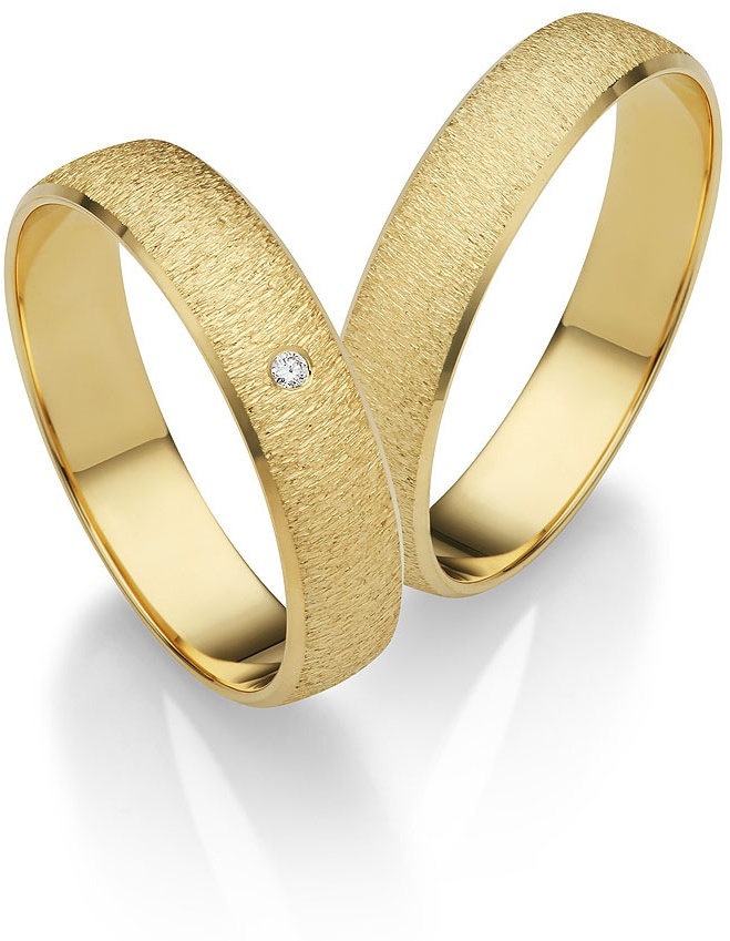 Trauring FIRETTI "Schmuck Geschenk Gold 375 Hochzeit Ehering "LIEBE"" Fingerringe Gr. 72, 0,01 ct SI = kleine Einschlüsse mit Brillant, Gelbgold 585, 4,5 mm, gelb (gelbgoldfarben) Trauringe