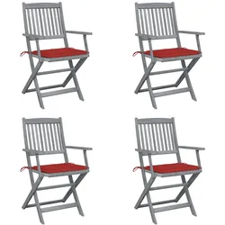 vidaXL 4x Akazienholz Massiv Gartenstuhl Klappbar mit Sitzkissen Armlehnen Holzstuhl Essstuhl Klappstuhl Stuhl Stühle Gartenstühle Holzstühle