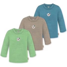 normani Outdoor Sports 3er Pack Baby Merino Longsleeve Taupo in Blau/Beige/Grün | Gr.: 110/116