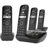 Gigaset Gigaset AS690A Quattro - 4 Schnurlose Telefone mit Anrufbeantworter Schnurloses DECT-Telefon (Mobilteile: 4, Anrufschutz & Anrufbeantworter & Kontrastreiches Display)