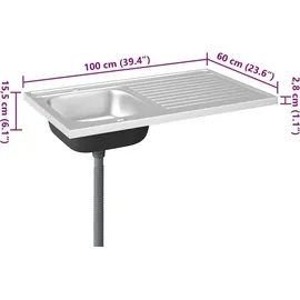vidaXL Spüle mit Abtropffläche rechts Einbau Edelstahl Handbetätigung 1000 x 600 mm