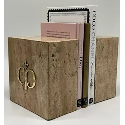 Casa Padrino Luxus Marmor Deko Buchstützen Set Braun / Gold