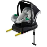 Kinderkraft MINK PRO i-Size 40-75 cm Babyschale, Kindersitz mit MINK FX-Basisstation, Autositz von geburt Gruppe 0+, Verstellbare Kopfstütze, Einsatz für die Jüngsten im set, Grau