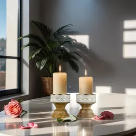 Marrakesch Orient & Mediterran Interior 2er Set Boho Deko Teelichthalter Kerzenständer aus Holz Hamida