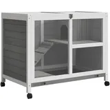 Kaninchenstall Aus Holz Hasenstall Mit 2 Etagen Freilaufgehege Rädern Klappdach Rampe Tablett, Winterfest Meerschweinchenstall Kleintierstall Kaninchenkäfig Für Innen, 91,5 X 53,3 X 73 Cm Grau - Pawhut