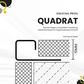 tktrading24 10x Quadrat-Profil Edelstahlschiene Fliesenschiene Fliesenprofil L250cm 10mm gebürstet