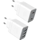 SCHITEC 2er Pack USB C Ladegerät, 20W Dual PD Ladeadapter 15W Power Adapter, Ladestecker Schnellladegerät USB-C, USB Mehrfach Netzteil für iPhone 15 14 13 12, Pad, Pods, Samsung Galaxy (2pack)