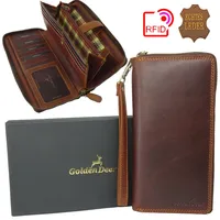 Golden Deer Geldbörse Geldbeutel Portmonee mit RFID Leder Damen Frauen braun