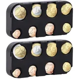 soporXw Münzen Aufbewahrung, 2 Stück-Set Kleingeld Aufbewahrung, Münzbox, Euro Münzhalter Münzsortierer Münzsammler Münzspender Münzbox für Auto,Taxi, 8 Fächer von 2 Euro bis 1 Cent