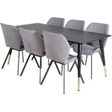 ebuy24 Dipp180x90BLBR Essgruppe Esstisch schwarz und 6 Gemma Esszimmerstühle grau.