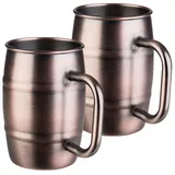 APS Bierkrug 2-er Set Humpen aus Edelstahl Kupferbecher Bierseidel Metallbecher
