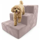 Muralo Hundetreppe 3 Stufen für Kleine Hunde, Katzen, Velvet - Rosa