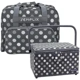 SEMPLIX Bundle Polka Dots Nähmaschinentasche + Nähkorb L (anthrazit/grau)