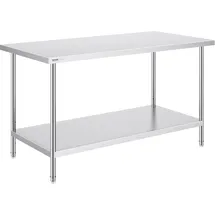 Vevor Zubereitungstisch aus Edelstahl, Robuster Arbeitstisch aus Metall mit 3 einstellbaren Höhenstufen, gewerbliche Arbeitsstation für Küche, Garage, Restaurant, Hinterhof 762 x 1524 x 864 mm