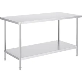 Vevor Zubereitungstisch aus Edelstahl, Robuster Arbeitstisch aus Metall mit 3 einstellbaren Höhenstufen, gewerbliche Arbeitsstation für Küche, Garage, Restaurant, Hinterhof 762 x 1524 x 864 mm