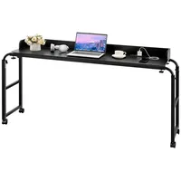 Vevor Überbetttisch mobiler Betttisch mit 4 Rollen (2 mit Bremsen) und Steckdose, höhenverstellbarer Laptop-Rolltisch, Tragbarer Spanplatten-Überbetttisch für Zuhause Büro, Arbeitszimmer, Schwarz