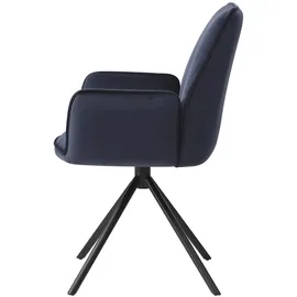 Mendler Esszimmerstuhl HWC-G67, Küchenstuhl Stuhl mit Armlehne, drehbar Auto-Position, Samt MVG ~ anthrazit-blau, Beine schwarz