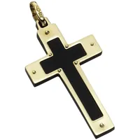 Kreuzanhänger FIRETTI "Schmuck Geschenk Gold 333 Halsschmuck Anhänger für Halskette Kreuz", schwarz (gelbgoldfarben, schwarz), Schmuckanhänger, Damen, Acryl Gelbgold 333, 1,7 g, Acryl, Gelbgold 333, mit Acryl