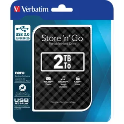 Verbatim Festplatte 2TB, USB 3.0, 6.35cm (2.5''), schwarz Store ́n ́Go, Gen 2, Software Nero Backup, Retail