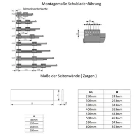 MS Beschläge Schubladensystem Weiß Soft Close 300mm 86mm