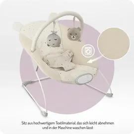 MOMI GLOSSY Babywippe für Babys bis 9 kg, 3-Punkt-Sicherheitsgurt, Metallgestell mit Antirutsch-Füßchen, Gewicht 1,7 kg, Abmessungen 58 x 49 x 53 cm, sensorisches Modul für Kinderförderung