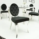 Eleganter Stuhl MODERN BAROCK schwarz Samt mit Knöpfen Edelstahlbeine Samtstuhl