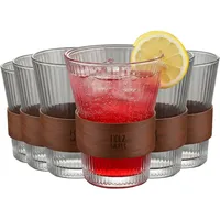 Holzwurm Wasserglas 6er Set 230 ml geriffelt mit Holzmantel aus Walnuss - Latte Macchiato Gläser, Matcha Glas, Matcha Gläser, stilvolle Cocktailgläser für Zuhause oder Büro