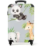 NoBoringSuitcases.com© Kinderkoffer Dschungel - Panda - Elefant - Giraffe - Kinder 55x35x20cm, 4 Rollen, Kinder Koffer Klein, Trolley Handgepäck bunt|grau 35 cm x 55 cm x 20 cm