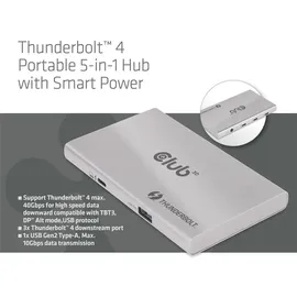 Club 3D ThunderboltTM 4 portabler 5-in-1 Hub mit Smart Power
