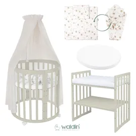 Waldin Babybett OWAL Kinderbett 7in1 mit Matratze, mitwachsendes Kinder-Bett