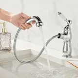 Retro Wasserhahn Bad Waschtischarmatur Waschbecken mit Herausziehbar Brause Waschtischwasserhahn für Badzimmer Küche Chrom