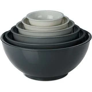 Relaxdays Rührschüssel, 6tlg. Set, Schüsseln Zum Kochen & Backen, Verschiedene Größen, Salatschüssel, Kunststoff, grau