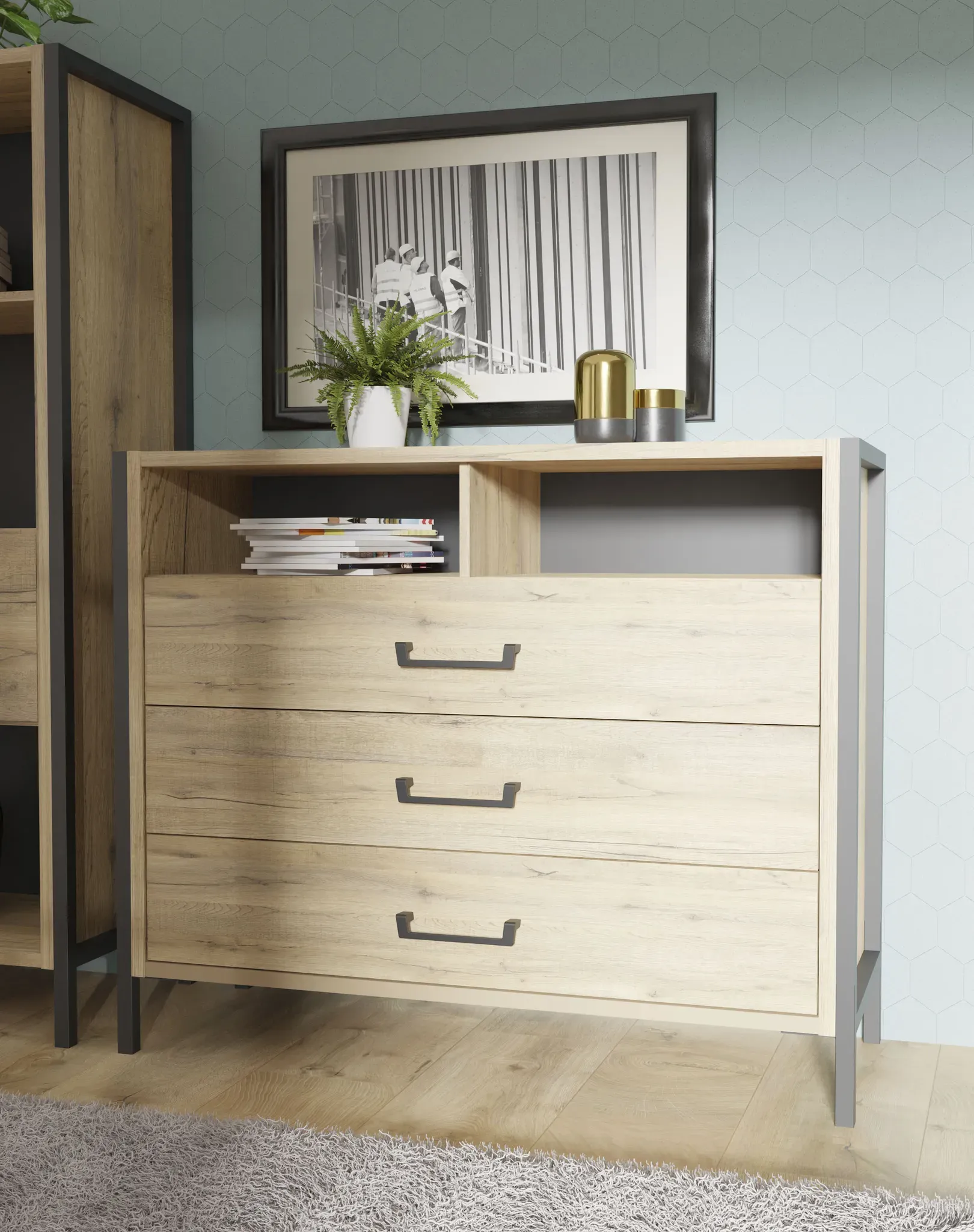 Kommode FORTE, braun (bartex eiche, schwarz), B:109,4cm H:90,7cm T:41,5cm, Sideboards, Kommode