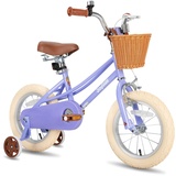 JOYSTAR 14 Zoll Kinderfahrrad für Kleinkinder 3-5 Jahre Mädchen, Mädchenfahrrad mit Stützrädern & Korb, Kinderfahrrad Lila