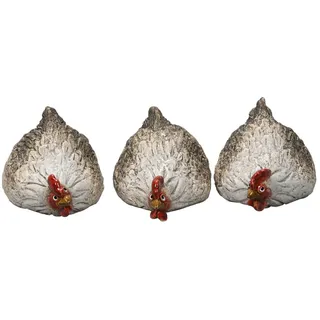 finehomegarden Dekofigur Huhn Henne Steingut Kantenhocker 3fach sort. creme/natur Ø12cm H8cm (3 St), Landhaus Ostern Skulptur Figur Osterfigur Deko Osterdekoration / Paket