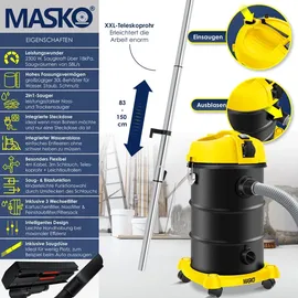 Masko MASKO® Industriestaubsauger Staubsauger Nass Trocken Sauger Aschesauger 2300W + Steckdose Blasfunktion ? Nass-Saugen Industrie-Sauger mit & ohne Beutel beutellos