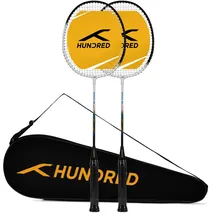 Hundred Powertek 100 (Set of 2) Badminton Racquet with Full Cover | Strung | Aluminium | Maximum Tension: 16-18lbs | for Intermediate player, Weiß / Schwarz