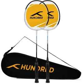 Hundred Powertek 100 (Set of 2) Badminton Racquet with Full Cover | Strung | Aluminium | Maximum Tension: 16-18lbs | for Intermediate player, Weiß / Schwarz