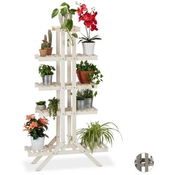 relaxdays Blumenständer Blumentreppe Holz mit 5 Stufen, Weiß weiß