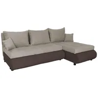 FORNIRO 24 NELA Ecksofa mit Schlaffunktion und Bettkasten - Sofa mit 3 Sitzen und Robustem Überzug - Schlafcouch L-Form Universal - Modern Couch - 199x143x80 cm (Stoff Basic, Cremig-Braun)