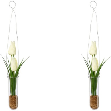 Künstliche Tulpen In Hängevase, 2Er-Set (Farbe: Weiss)