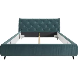 LEONIQUE Polsterbett LEONIQUE "Elloree, in 4 Breiten bis 200cm, auch in Leder", blau (blau, grau), B:176cm H:105cm L:234cm, 100% Polyester, Betten, Polsterbett, Kopfteilhöhe 105 cm, belastbar bis 280 kg, auch in Überlänge 220cm