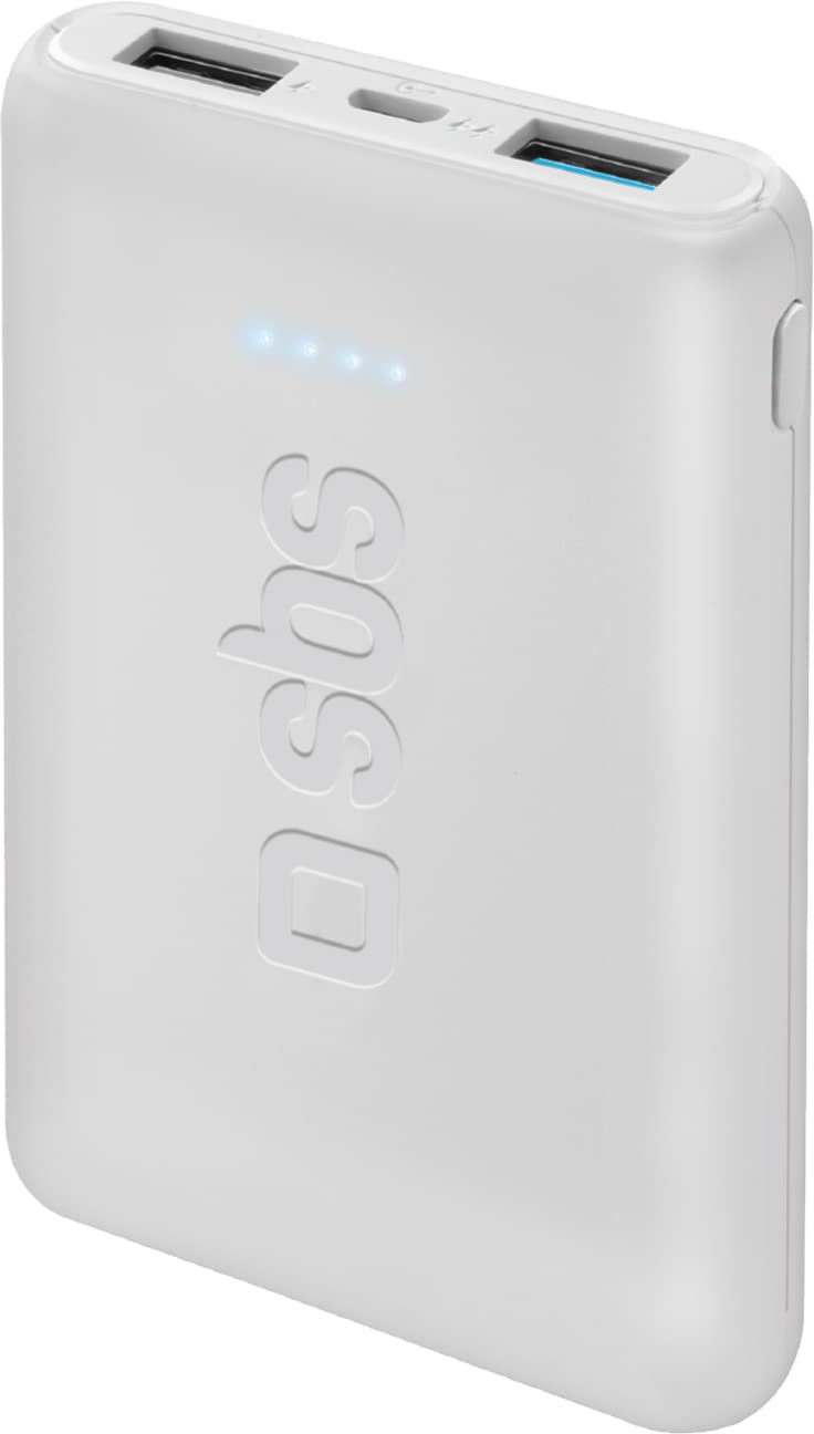 SBS Powerbank 5000 mAh Ultrakompaktes Schnellladegerät, externer Mini-Akku mit Zwei USB-Anschlüssen, Taschenformat und leicht für iPhone, Samsung, Xiaomi, Oppo, Huawei