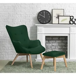 Sessel ANDAS "Nicko", grün (dunkelgrün), B:71cm H:96cm T:86cm, 100% Polyester, Sessel, Design-Sessel Einzelsessel Sessel mit Hocker Lounge-Sessel, wahlweise mit und ohne Hocker
